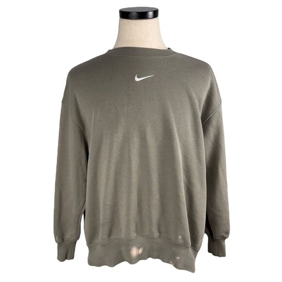 Nike Center Check Olive Crewneck Sweatshirt S Distressed Look - Picture 1 of 16